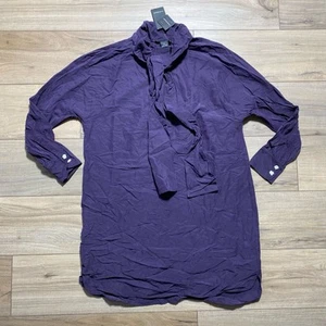 Club Monaco Women's Tie Neck Long Sleeve Dress Size 2 Purple Curved Hem - Picture 1 of 12