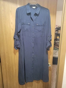 J Jill Kleid Damen Gr. XL blau Shirt lang Rollriegelärmel Knopfleiste mit Taschen - Bild 1 von 5