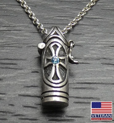 Sterling Silver Religious Cross Capsule Locket Pendant Rolo Necklace 18 inches - Image 1 of 4