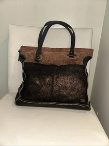The Sak Bag Purse Glitter Two-tone Dark Large Brown Leather 13” x 15” x 4” Tote - Picture 1 of 10