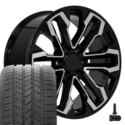 5905 Machined 20x9 Wheels & 275/55R20 Goodyear Tires, TPMS Set 6X5.5 +26ET - Image 1 of 4
