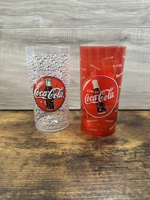 Set Of 2 COCA-COLA Plastic Red & Clear Thermo-Serv Tumbler Cups 1998 Coke - Image 1 of 4