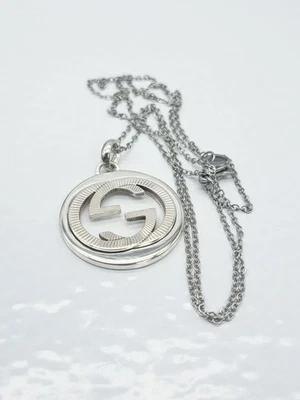 GUCCI Collana Ciondolo Incastro GG Argento 925 Unisex Accessorio Autentico - Immagine 1 di 4