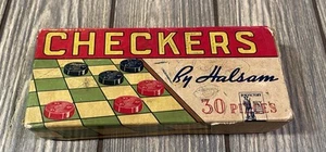 VINTAGE CROWN Checkers 30 Pieces By Halsam Box Red & Black Crowns SEE READ - Picture 1 of 11