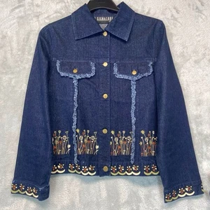 Jeansjacke Damen bestickt leicht Unikat glitzernd dunkle Waschung M - Bild 1 von 7