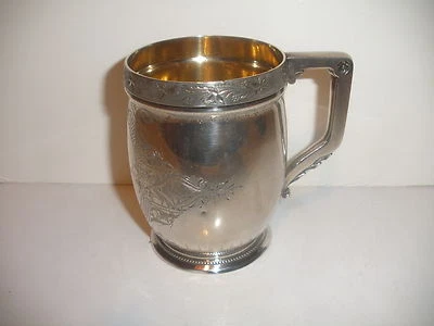 重型古董美国 19 世纪硬币银色雕刻杯   — 第 1/4 张图片