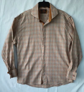 Mens Steven Land Multicolor Plaid Geo Print Shirt French Cuffs Size 17.5 / 34-35 - Picture 1 of 8