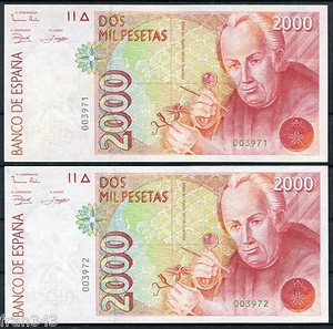 Pareja 2000 pesetas 1992 Sin serie Números Bajos SC / Pair Low serial - Imagen 1 de 1