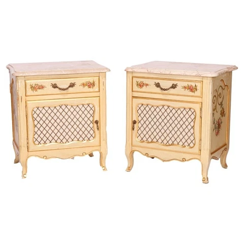 French Provincial Style Polychrome, Gilt & Marble Stands by Kozak Studios 20thC Cover