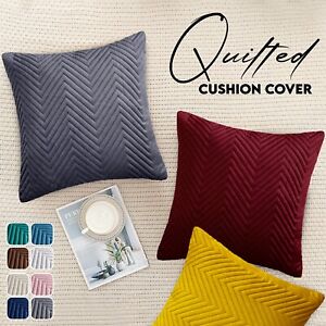Quilted Velvet Cushion Covers OR Filled Cushions 18''x18'' Sofa Pillows Set Of 2