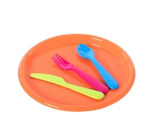 Reusable Cutlery Set of 4 Plastic Plates, Spoon, Forks, and Knives for Kids - Picture 1 of 6