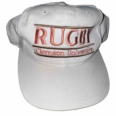 VTG 90s Clemson University Rugby The Game Split Bar SnapBack Hat White Rare Cap - Image 1 of 4