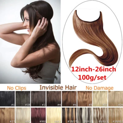Hot 100g Handmade Flip Human Hair Extensions Invisible Wire Hair Weft Ombre - Bild 1 von 4