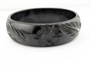 Vintage Armreif Armband geschnitzt Art Deco schwarz Top Zustand  - Bild 1 von 10