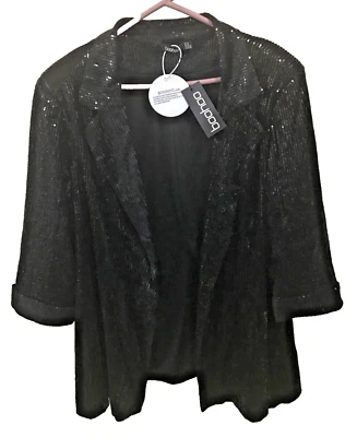 BOOHOO Women's Blazer US18/UK22 Black Sequin 3/4 Sleeve NEW WITH TAGS - Image 1 of 4