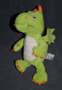 Peluche Doudou Dragon Vert KINDER FERRERO Dinosaure Blanc Orange 24 Cm TTBE