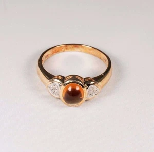Anillo con astillas de oro amarillo 14K de 4,5 gramos ámbar y diamantes, talla 9 - Imagen 1 de 5