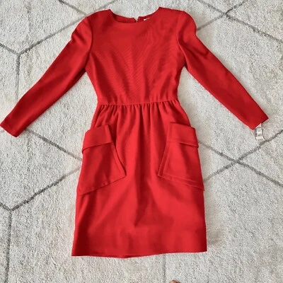 Vestido vintage Bill Blass rojo brillante manga larga talla 10 Foto 1 de 4