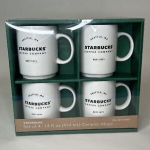 Starbucks Coffee Company 14 OZ Ceramic Mugs Gift Set Stackable 4 Pack 1971