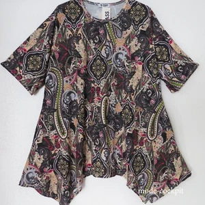 LA BASS irre Tunika Long-Shirt 48-50-52-54  super A-Linie Taschen schwarz-beere  - Bild 1 von 5