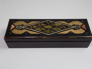 Vintage Jugendstil Holz Schaltulle Box Einlegearbeit Perlen Holz um 1900 - Picture 1 of 12
