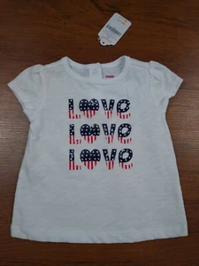 T-shirt Gymboree Baby GIrl 6-12M bianca "Love" rossa bianca e blu manica corta nuova con etichetta - Foto 1 di 12