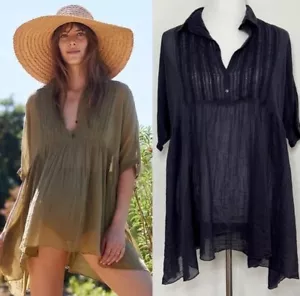 FREE PEOPLE ONE blusa donna piccola blu navy cotone Aiden trasparente top oversize - Foto 1 di 8