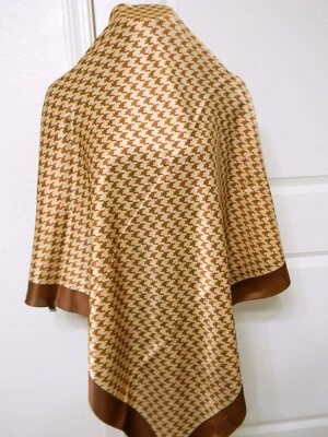 ECHO Brown Herringbone Print 100% Silk Square Scarf   (101) - Image 1 of 4