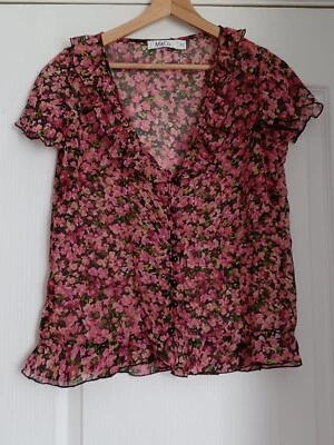 M&Co Short Sleeved Floral Chiffon Blouse Size 12 - Image 1 of 4