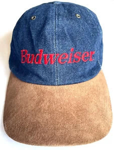BRANDNEU BUDWEISER DENIM & WILDLEDER VERSTELLBAR BASEBALL KAPPE JEANS TYP MÜTZE - Bild 1 von 5