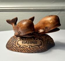 Vintage Treasure Craft Hawaii Souvenir Whale Salt and Pepper Shaker Set W/ Stand