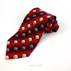Bergamo New York Silk Tie Print Red Beige Circles - Picture 1 of 8