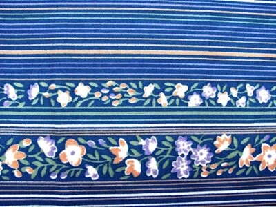 Vintage Blue Thin Stretch Knit Fabric Floral Horizontal Striped 60” wide 1 1/2 y - Image 1 of 4