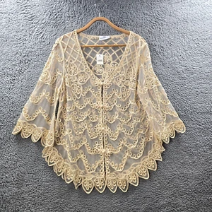 New Princess Cruises Womens Cardigan Top Size S Beige Gold Lace 3/4 Sleeve - Picture 1 of 15