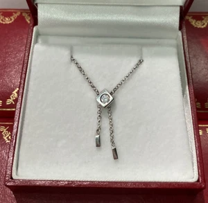 Designer 18k White Gold 1/5 Ct Diamond SI1 Solitaire Pendant Lariat Necklace 16” - Picture 1 of 13