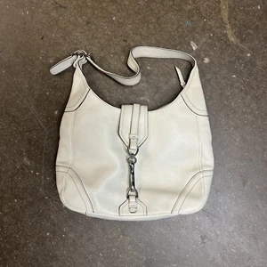 Coach Hampton Leather Hobo Handbag White Pre Owned - Picture 1 of 24