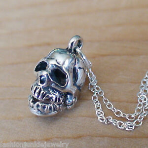 3D Movable Skull Necklace - 925 Sterling Silver - Charm Jewelry Gothic Halloween