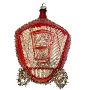 Antiker viktorianischer Drahtwickelwagen Weihnachtsschmuck rot & silber - Bild 1 von 9