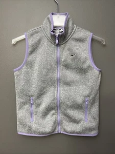 Vineyard Vines Vest Fleece Zip Up Kid's M (10-12) Gray Purple Trim Pockets - Picture 1 of 11