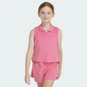 Adidas Girls Terry Cloth Shorts Set Outfit 14 Large Dark Pink Tank Polo NWT New - Picture 1 of 11