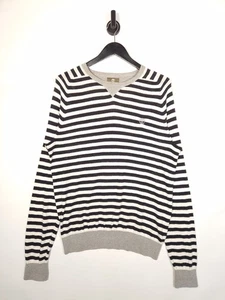 Timberland Jumper Size XL Men's Striped Black Grey Cotton Wool Linen Crew Neck - Picture 1 of 4