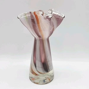 Vaso vintage vetro artistico soffiato a mano viola multicolore motivo vetro vorticoso - Foto 1 di 9