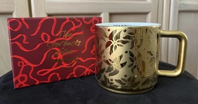 Caneca Starbucks Golden Poinsétia Natal 2025 edição limitada nova com caixa - Imagem 1 de 2