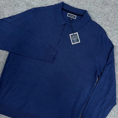 Suéter Club Room Hombres Grande Azul Marino Cuello Mezcla Lana Merino Polo Manga Larga NUEVO Foto 1 de 4