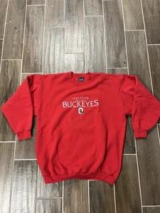 Maglione pullover rosso ricamato vintage Ohio State Buckeyes taglia large adulto - Foto 1 di 5