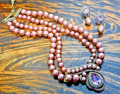 $270 HEIDI DAUS «Интересный поворот» набор розовато-лиловый кристалл ожерелье серьги Omega - Изображение 1 из 4