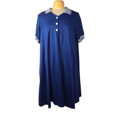 Vestido vintage Roamans para mujer 2X cambio de verano preppy náutico midi azul salón  Foto 1 de 4