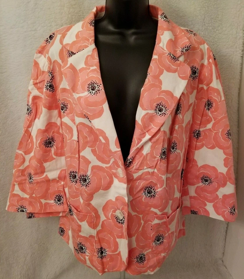 Abrigo Chaqueta Blazer Briggs New York Mujer Talla 18W Naranja Rosa Negro Blanco Floral Foto 1 de 4
