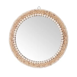 15 Inch Boho Round Hanging Mirror - Rattan Decorative Wall Mirror for Farmhouse - Picture 1 of 7