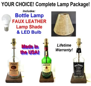 IHRE WAHL Schnaps Bar Flasche Tischlampe mit Kunstlederschirm & LED Glühbirne - Bild 1 von 5